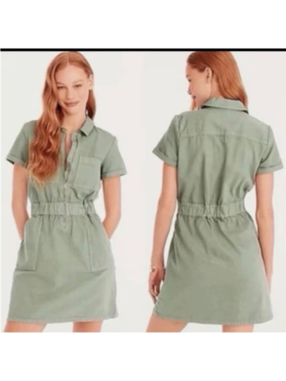 J.Crew Utility Shirt Dress‎ Size 8 Green Zip Front